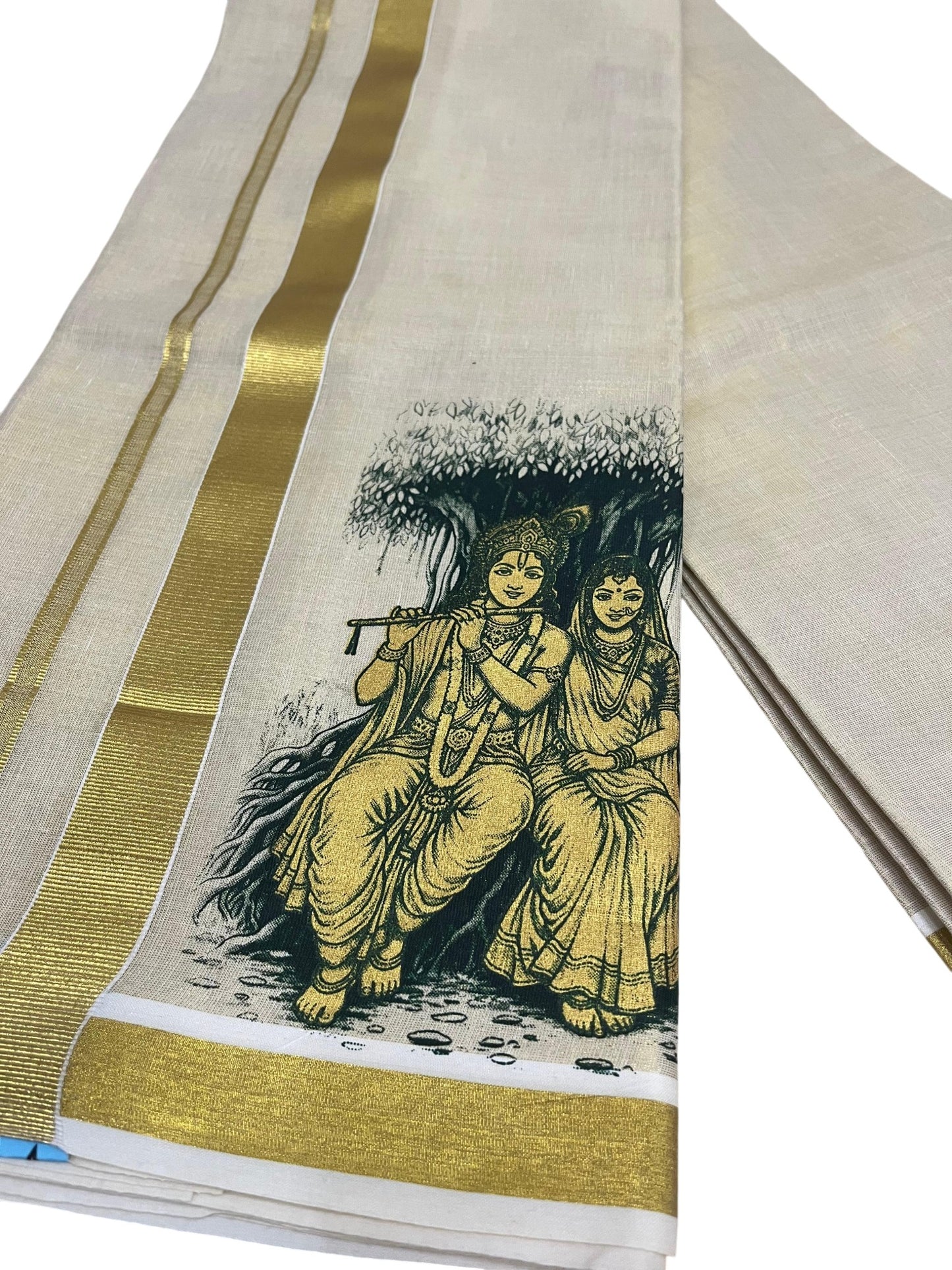 Southloom Kerala Tissue Mural Digital Printed Double Mundu (South Indian Kerala Dhoti) SL567