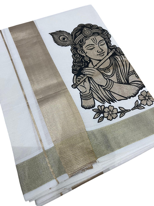 Southloom Kerala Cotton Mural Digital Printed Double Mundu (South Indian Kerala Dhoti) SL567
