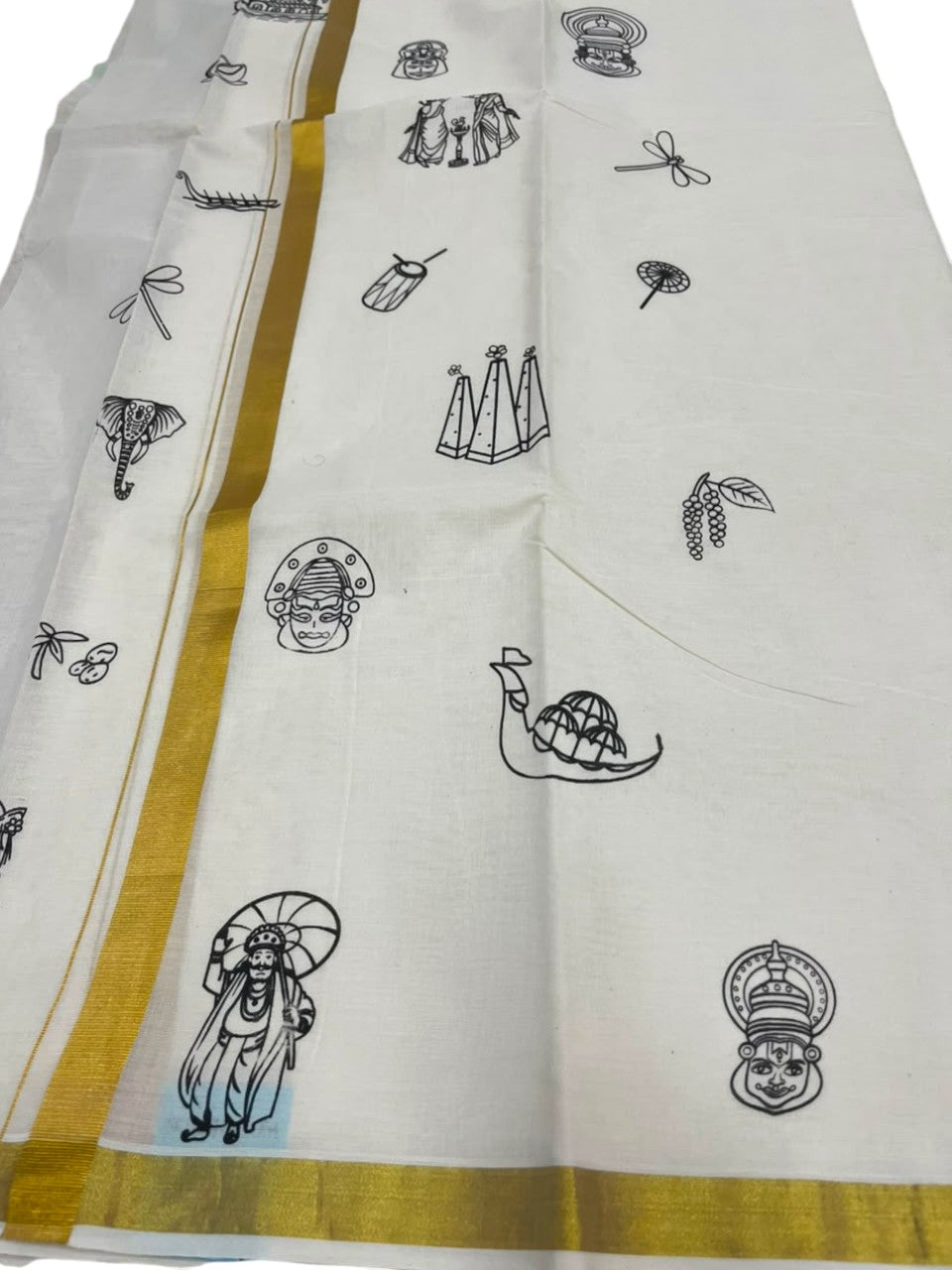 Southloom Kerala Cotton Onam Digital Printed Double Mundu (South Indian Kerala Dhoti) SL567