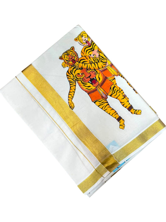 Southloom Kerala Cotton Digital Printed Double Mundu (South Indian Kerala Dhoti) SL567