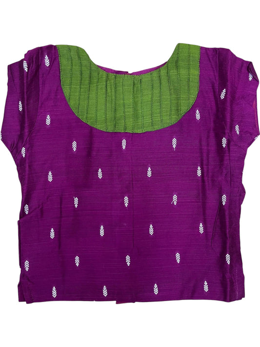 Southloom Kerala Cotton Kasavu Pavada Blouse In Violet for Kids