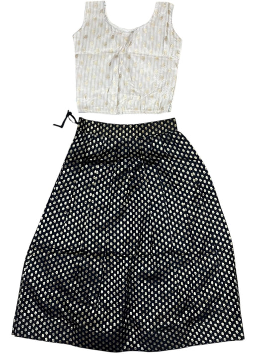 Southloom Kerala Cotton Kasavu Pavada Blouse In Black for Kids SL587