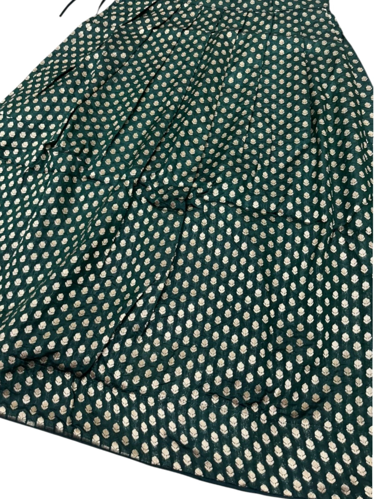 Southloom Kerala Cotton Kasavu Pavada Blouse In Green for Kids