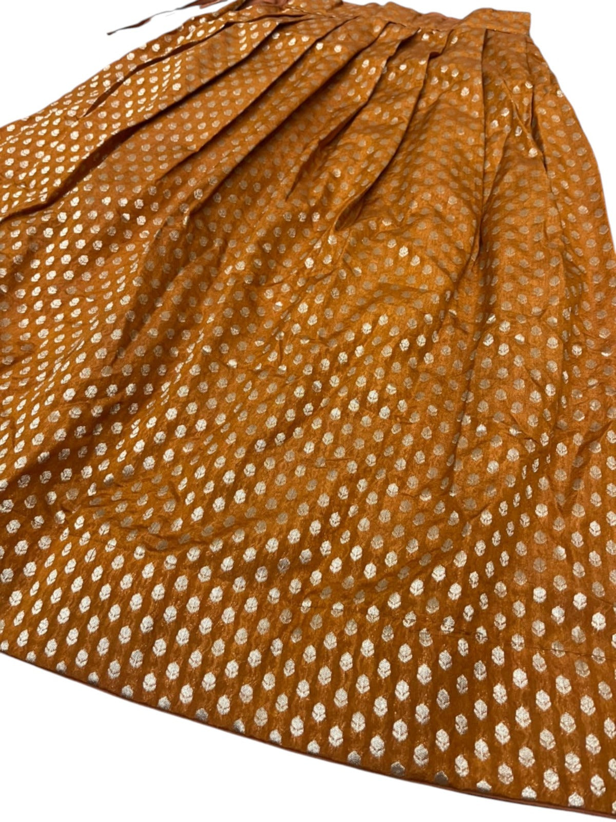 Southloom Kerala Cotton Kasavu Pavada Blouse In Mustard Yellow for Kids