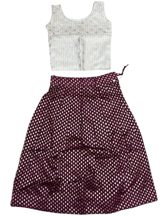Southloom Kerala Cotton Kasavu Pavada Blouse In Purple for Kids SL587