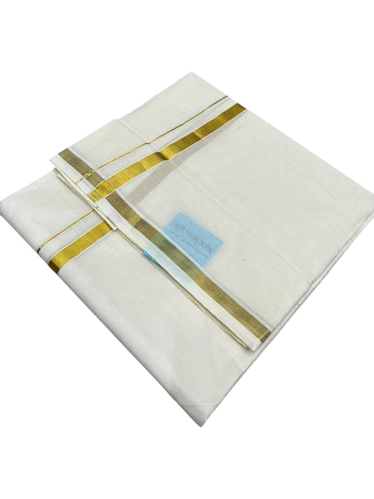 Southloom Kerala Pure Cotton Double Mundu with Gold Kasavu Border (South Indian Dhoti)