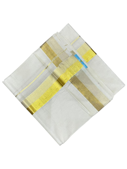 Southloom Kerala Pure Cotton Double Mundu with Gold Kasavu Border (South Indian Dhoti)
