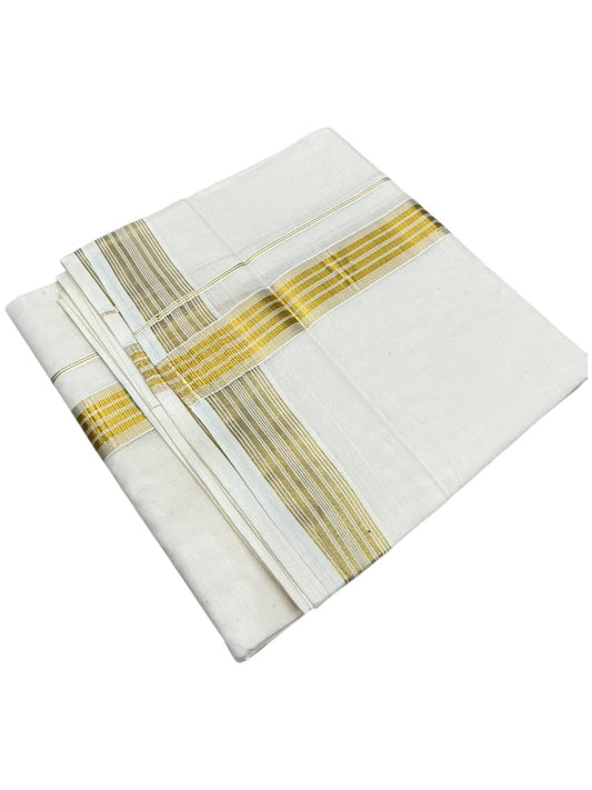 Southloom Kerala Pure Cotton Double Mundu with Gold Kasavu Lines Border (South Indian Dhoti)