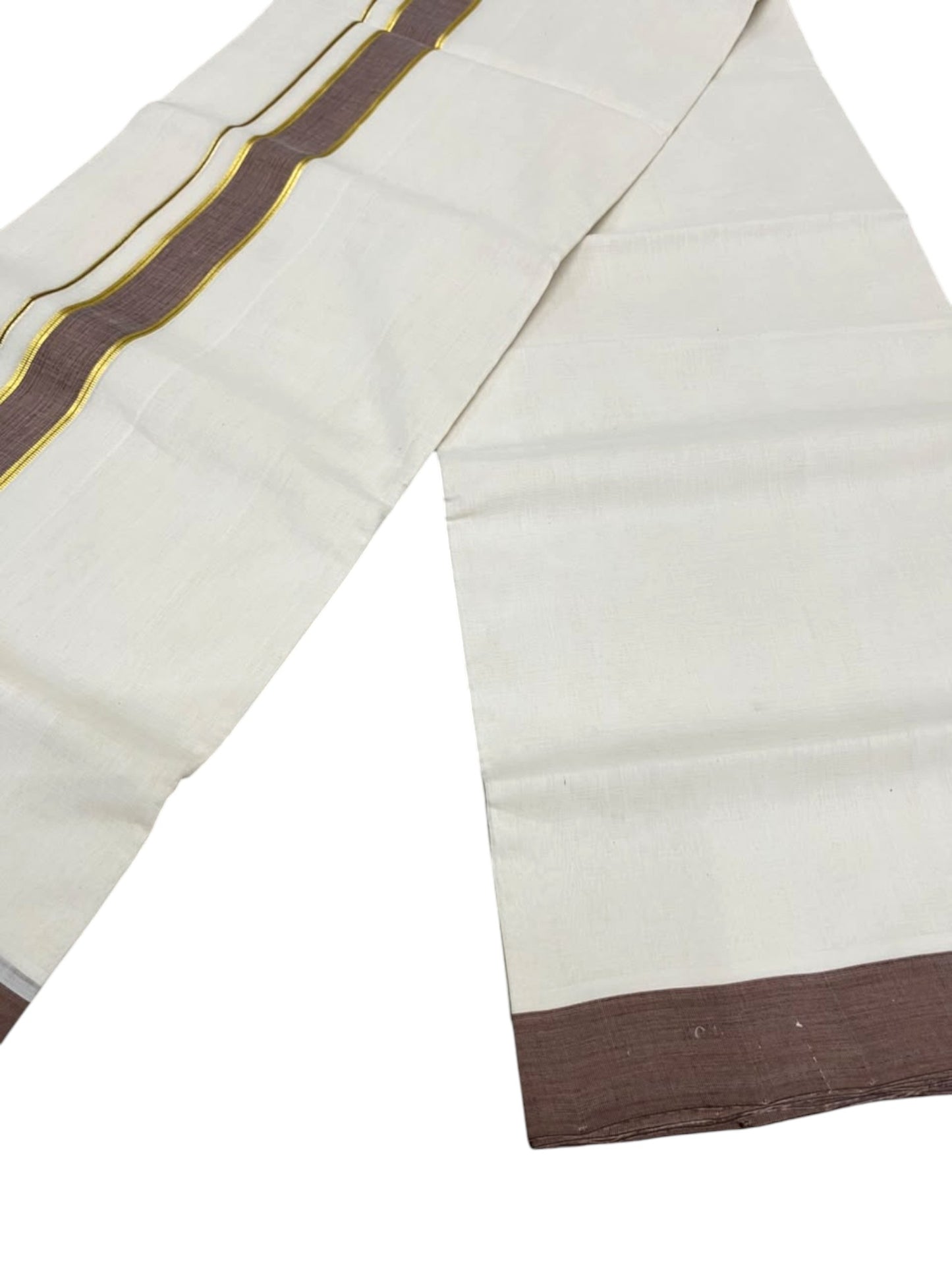 Southloom Balaramapuram Unakkupaavu Premium Handloom Cotton Double Mundu with Gold Kasavu and Border