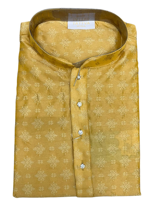 Southloom Yellow Woven Patterns Semi Silk Long Kurta for Men SL590