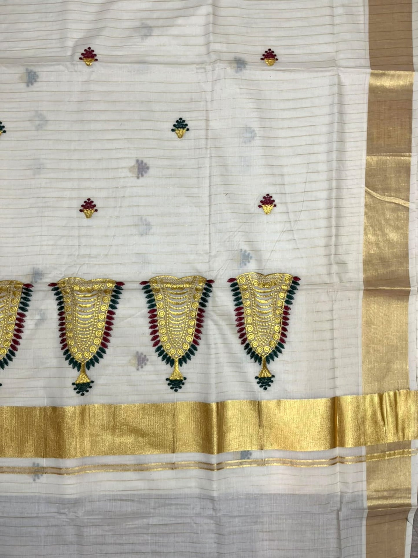 Southloom Cotton Kerala Kasavu Saree with Nettipattam Embroidery Designs on Body SL594