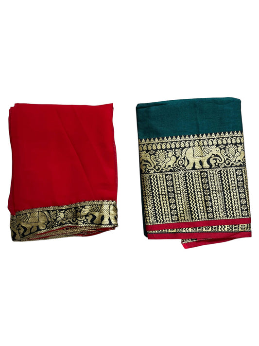 Southloom Semi Stitched Narayanpet Dhavani Set with Pavada and Green Blouse Piece SLDHAVANI SL541