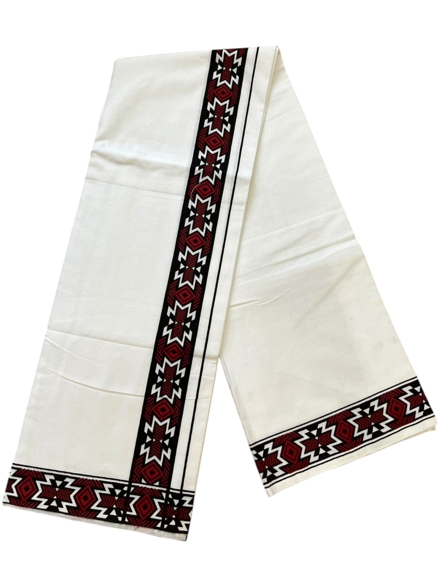 Southloom White Printed Single Mundu / Otta Mundu / Lungi (South Indian Kerala Dhoti)