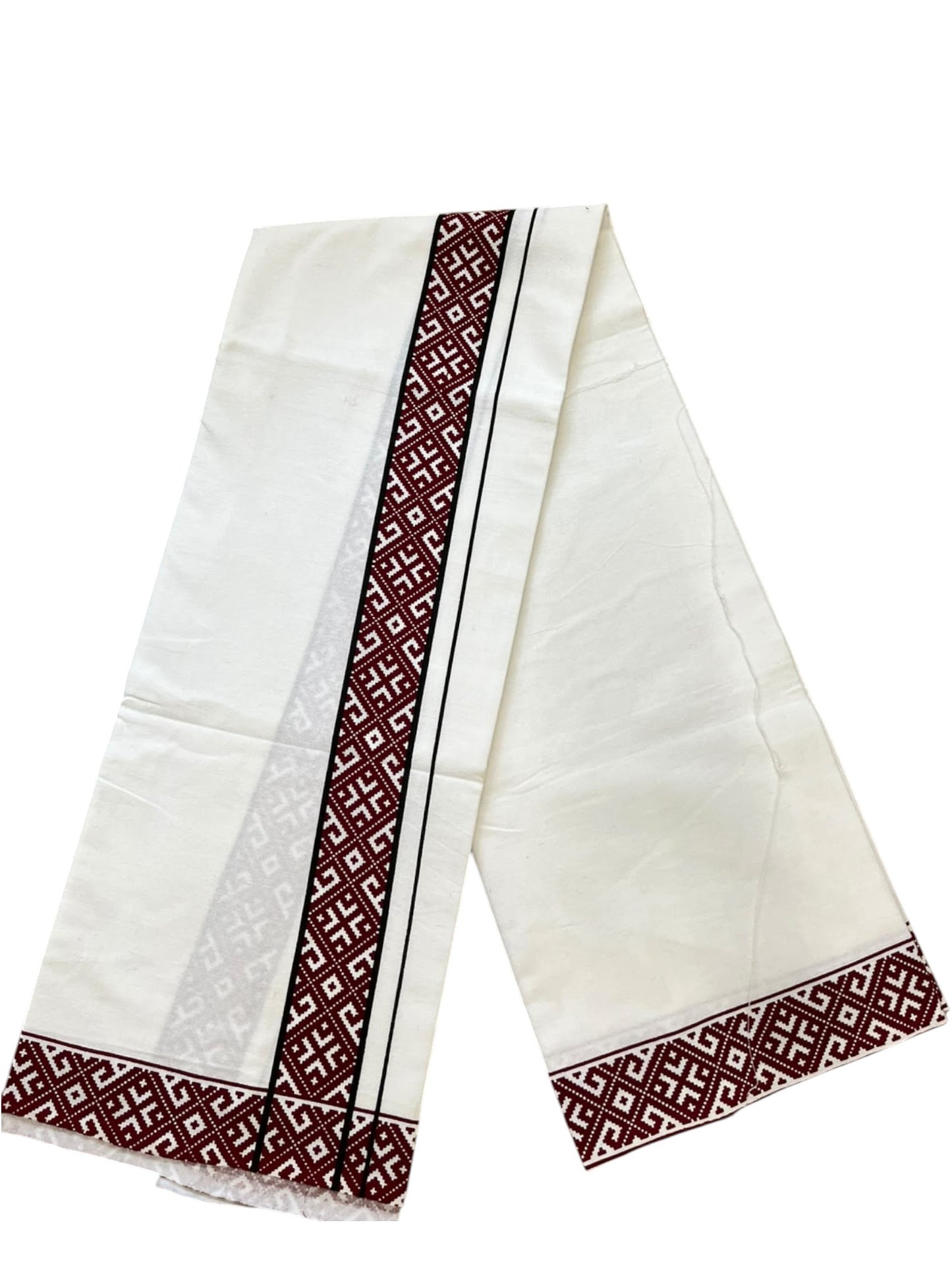 Southloom White Printed Single Mundu / Otta Mundu / Lungi (South Indian Kerala Dhoti)
