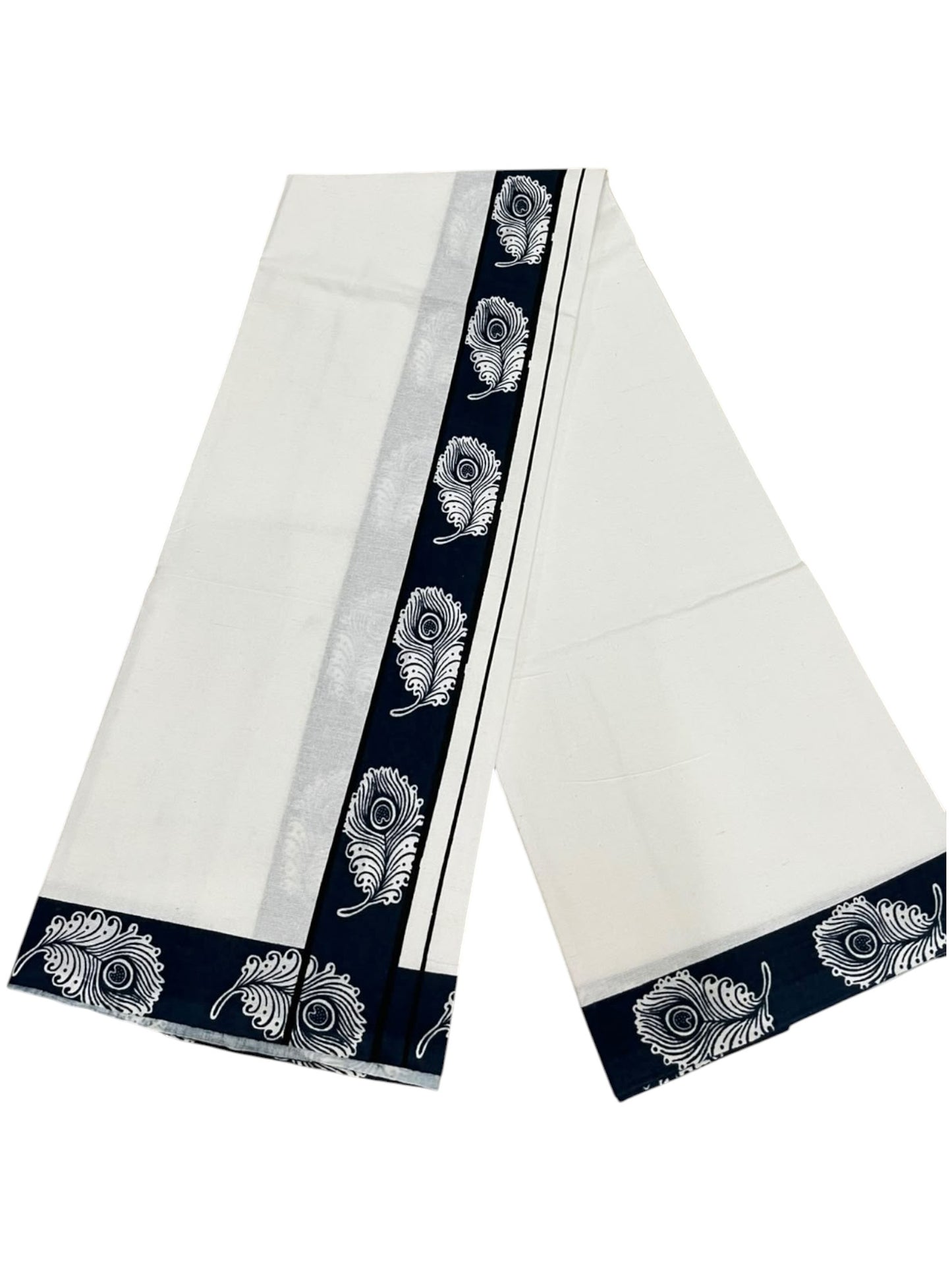 Southloom White Printed Single Mundu / Otta Mundu / Lungi (South Indian Kerala Dhoti)