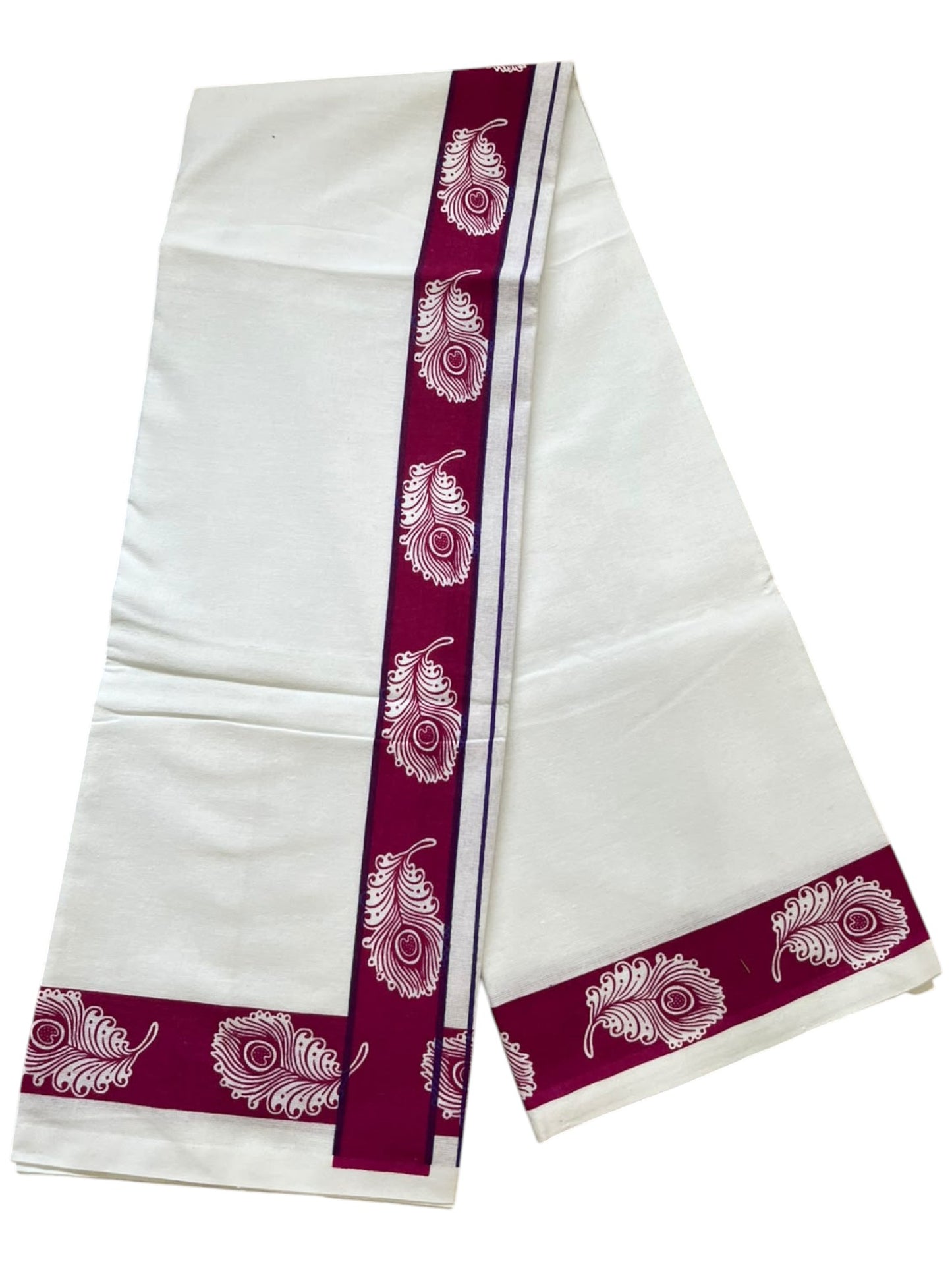Southloom White Printed Single Mundu / Otta Mundu / Lungi (South Indian Kerala Dhoti)