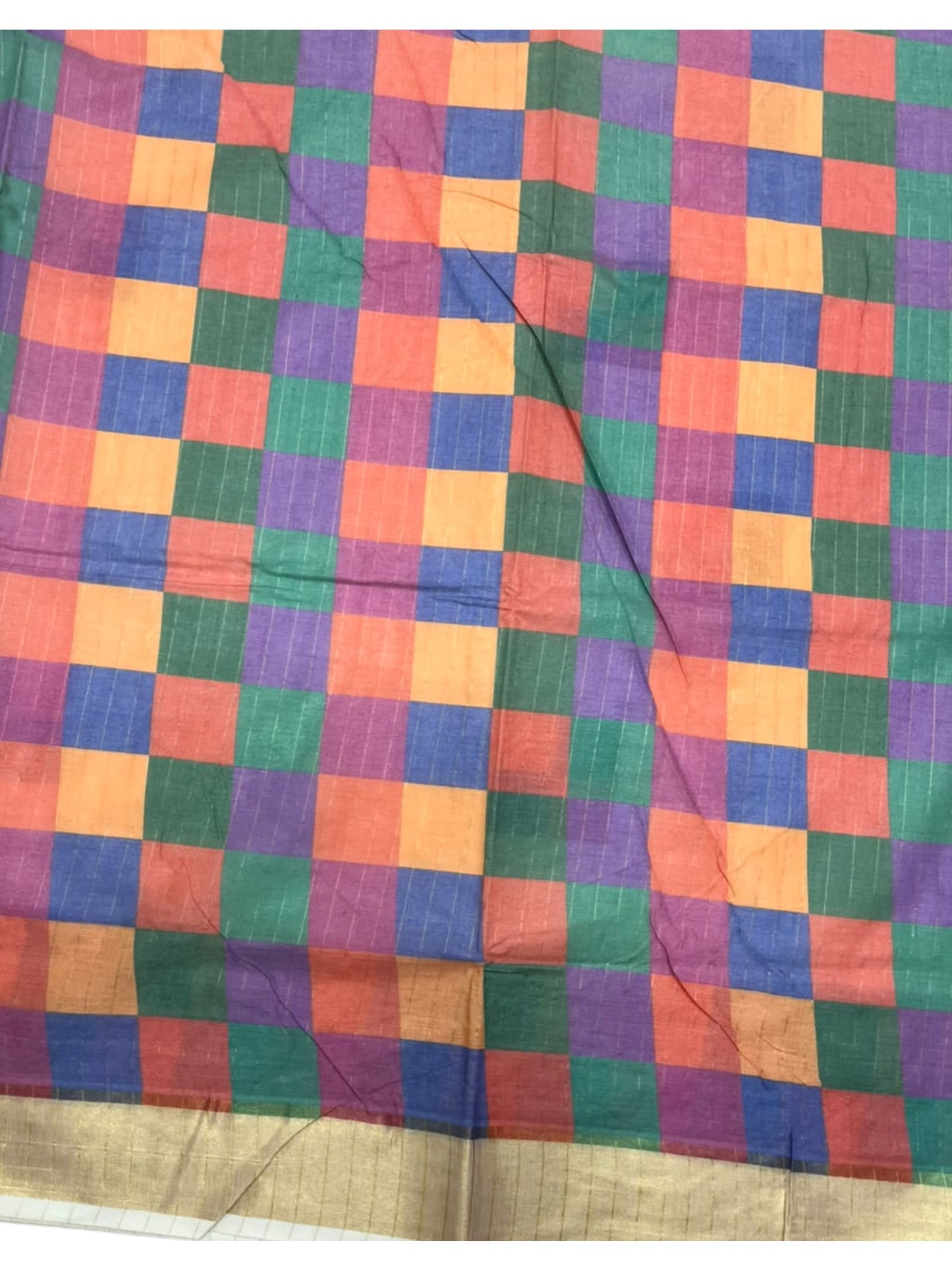 Southloom Kerala Pure Cotton Kasavu Saree in Madras Check Design SL600