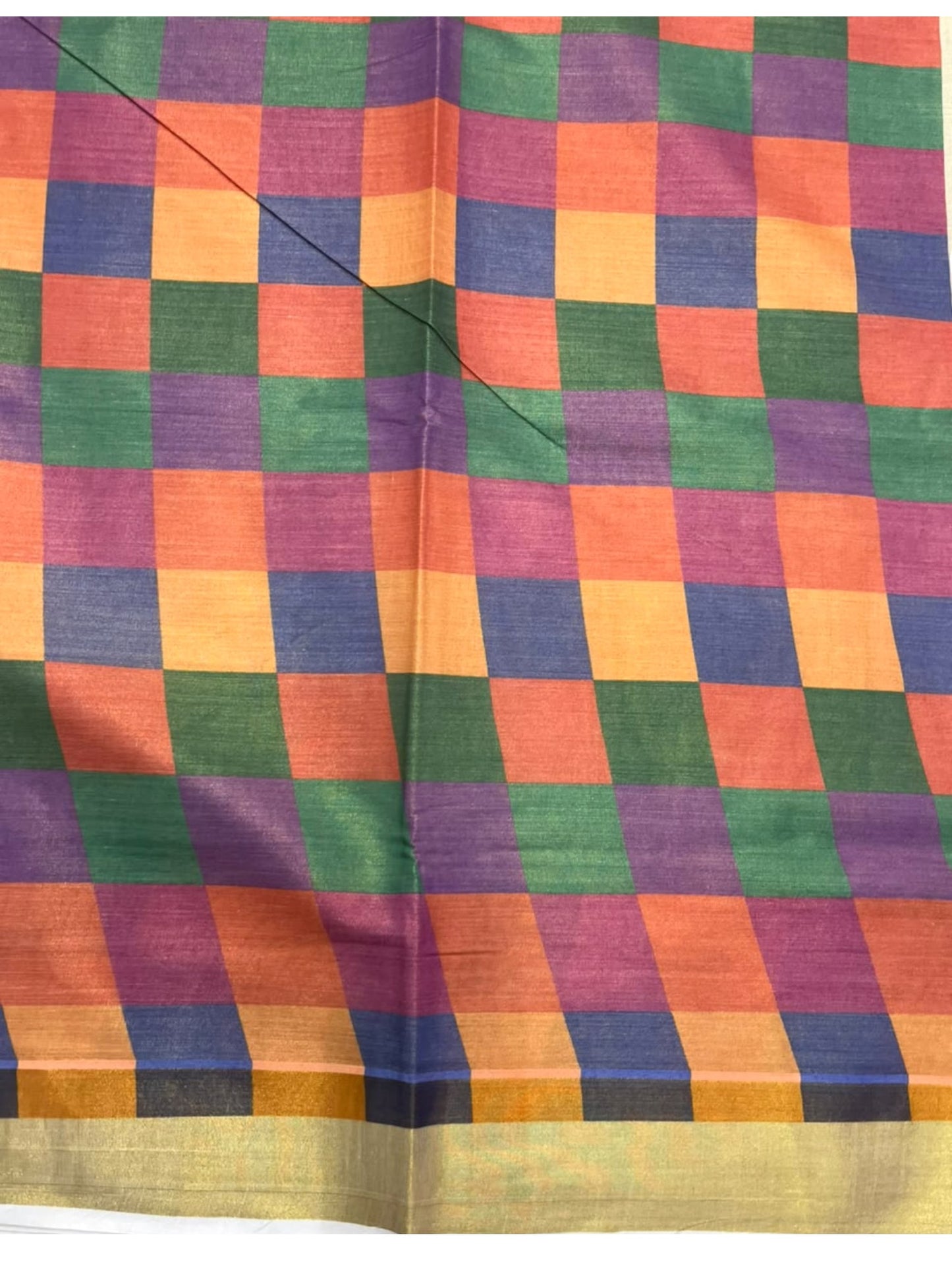 Southloom Kerala Tissue Kasavu Saree in Madras Check Design SL600