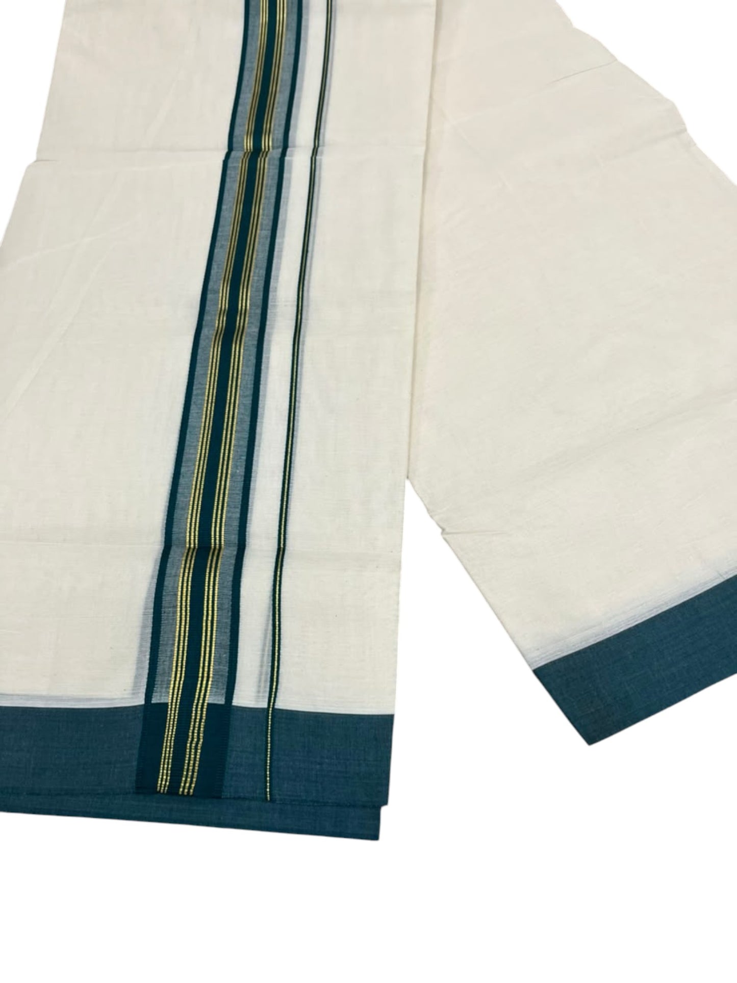 Southloom Pure Cotton Mundu with Golden Lines and Yellow Border (South Indian Kerala Dhoti)