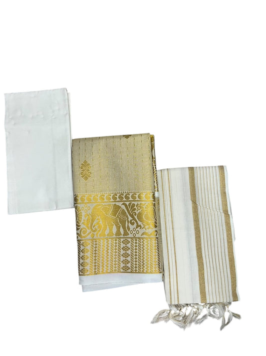 Southloom Kerala Tissue Churidar Salwar Material with Woven Work (include Shawl / Dupatta) SL601
