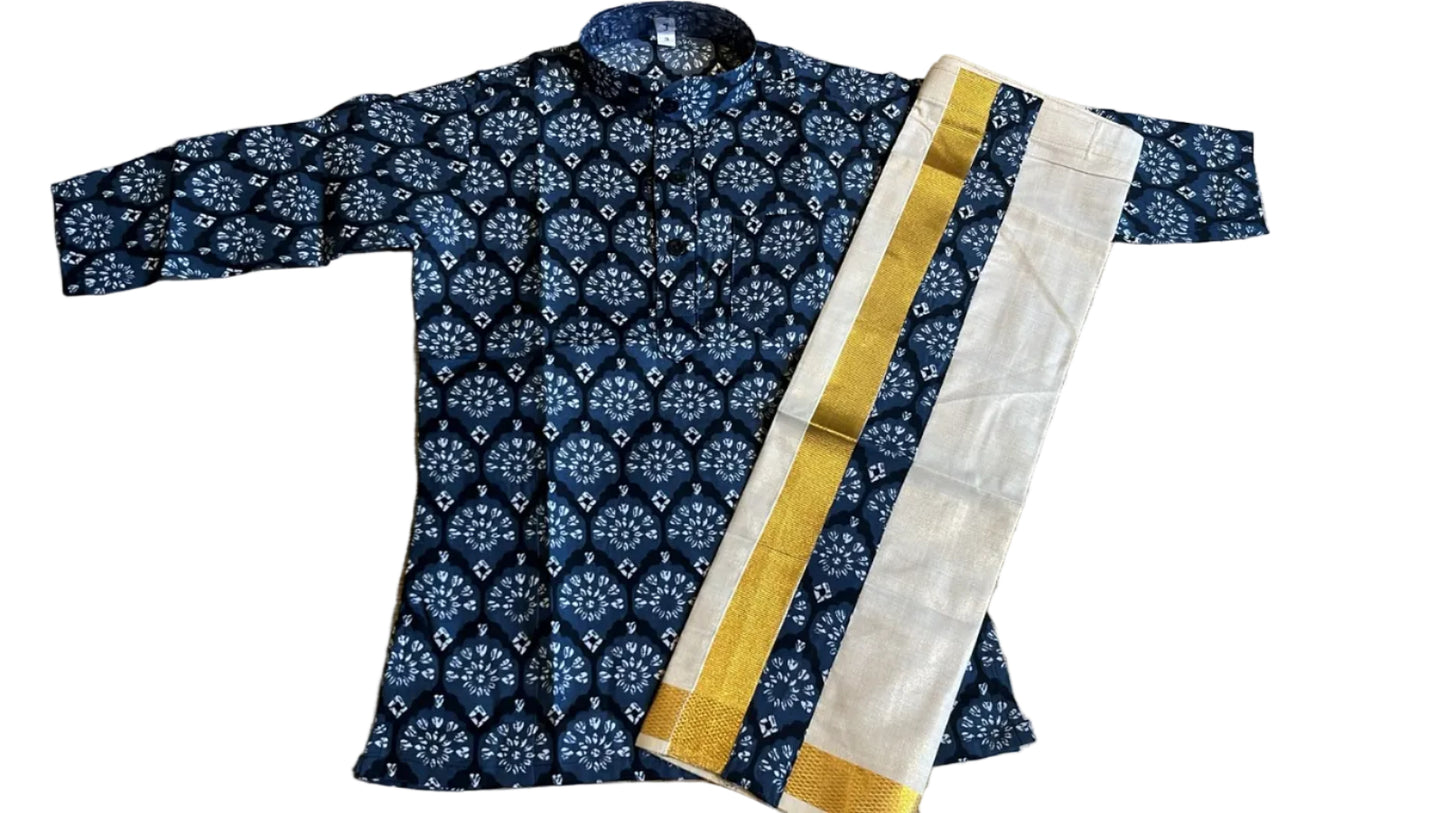 Southloom Ajrakh Printed Kids's Combo (Cotton Kurta + Tissue Velcro Mundu) SLKCOMBO