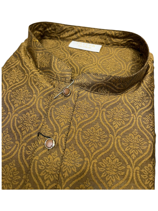 Southloom Mustard yellow woven Semi Silk Short Kurta for Men SL590