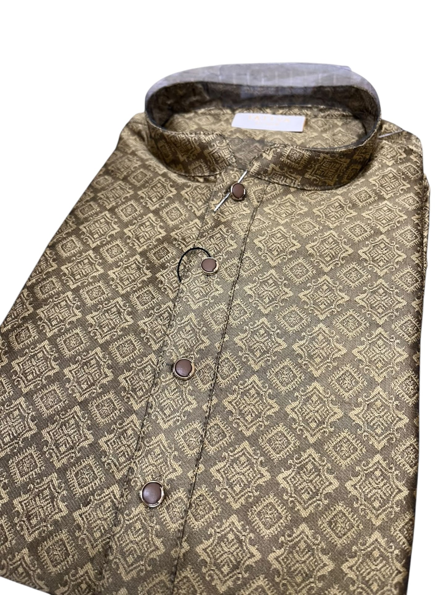 Southloom Olive green woven Semi Silk Short Kurta for Men SL590