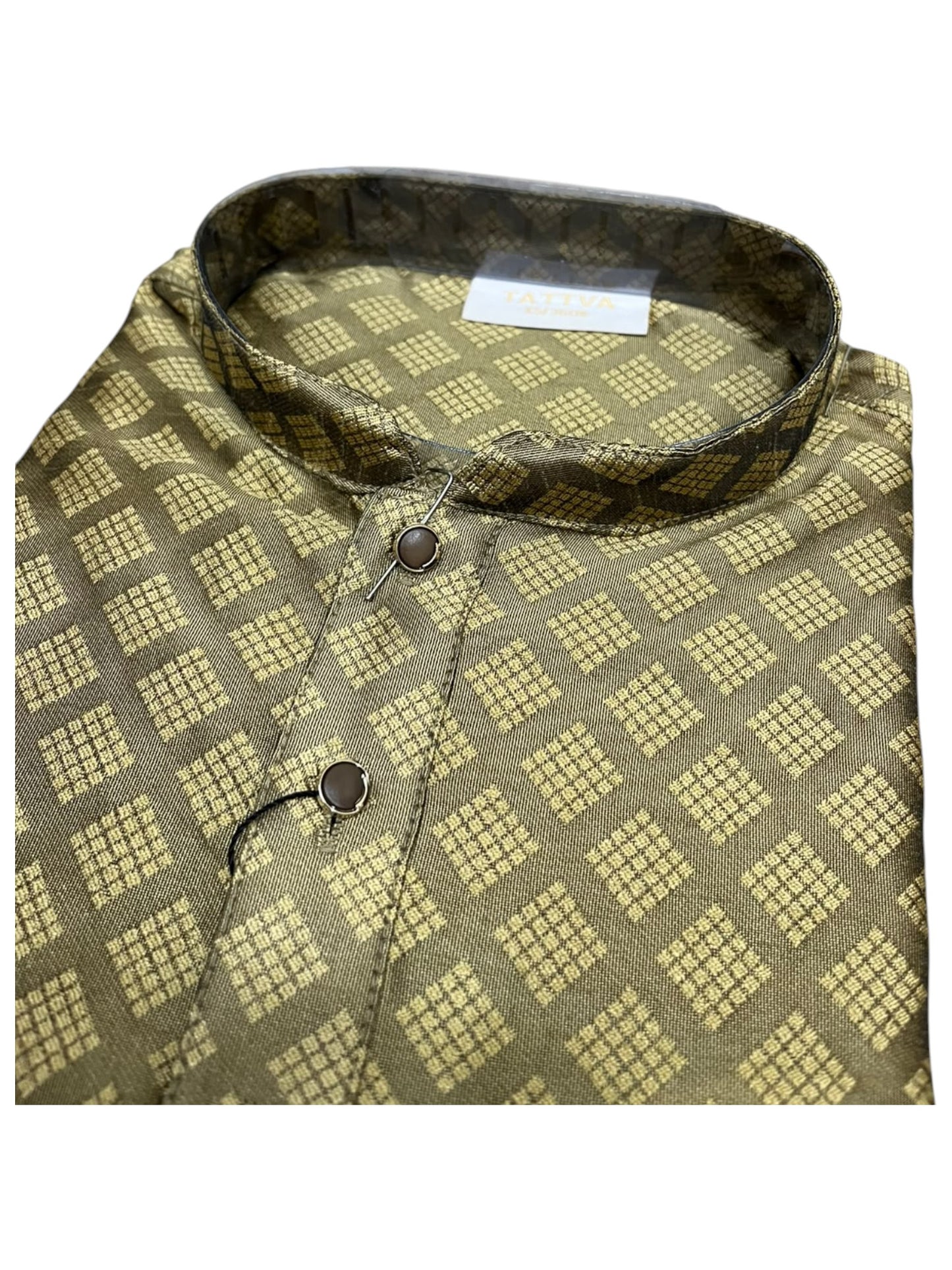 Southloom Olive green woven Semi Silk Short Kurta for Men SL590