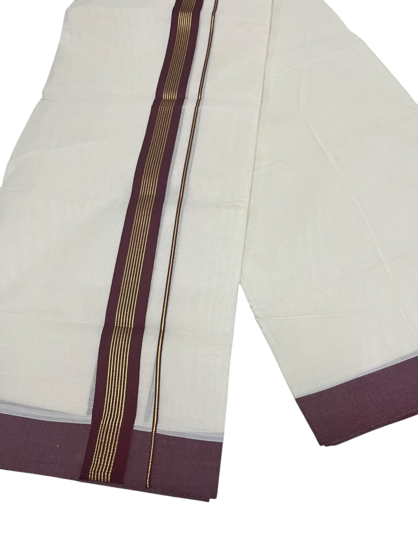 Southloom Pure Cotton Mundu with Golden Lines and Border (South Indian Kerala Dhoti)