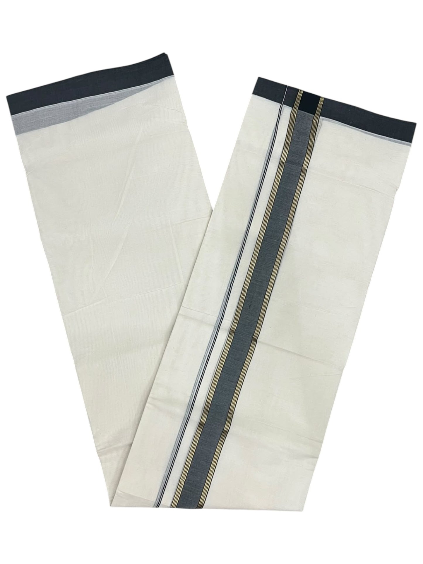 Southloom Pure Cotton Mundu with Golden Lines and Black Border (South Indian Kerala Dhoti)