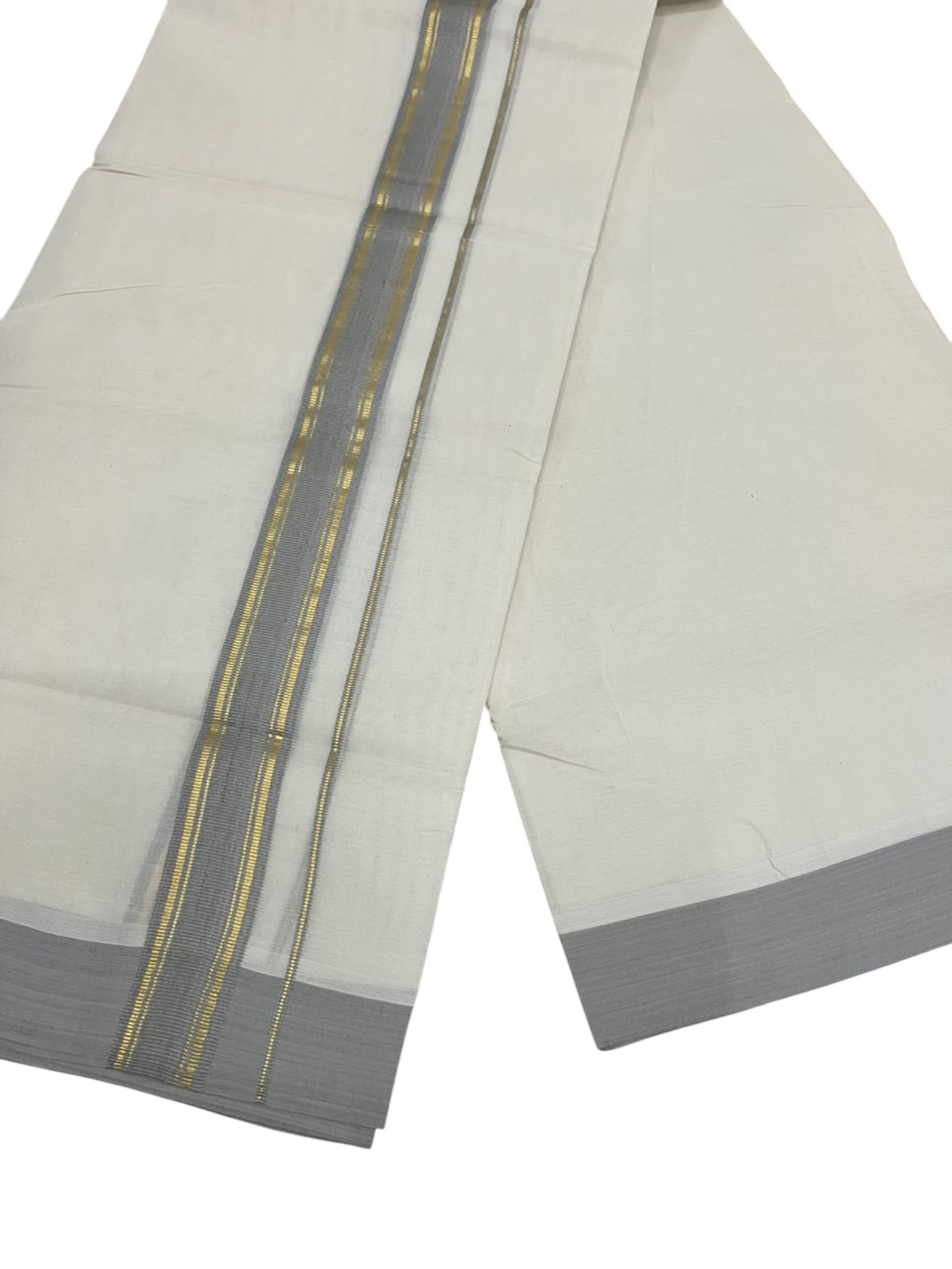 Southloom Pure Cotton Mundu with Golden Lines and Blue Border (South Indian Kerala Dhoti)