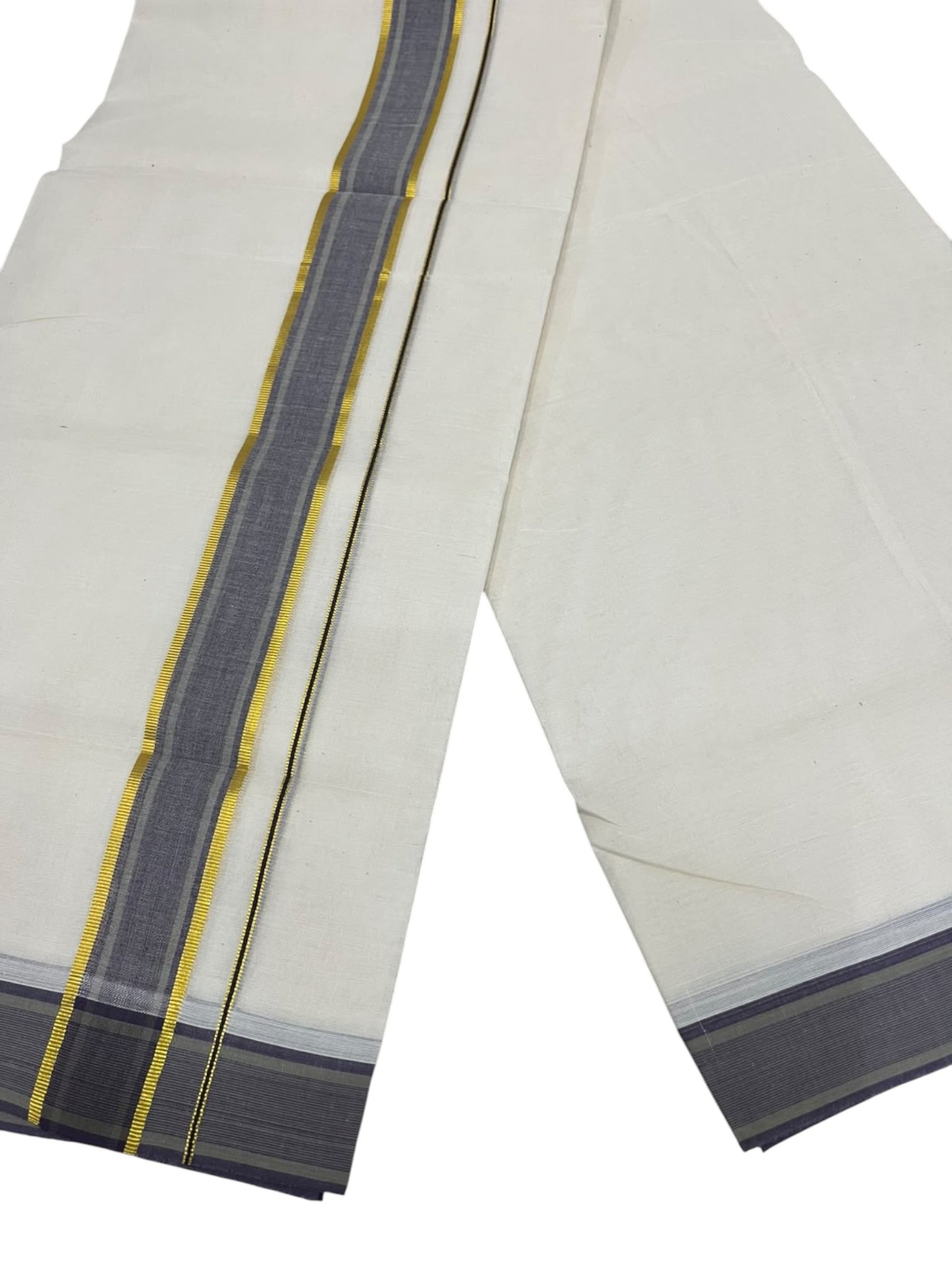 Southloom Pure Cotton Mundu with Golden Lines and Border (South Indian Kerala Dhoti)