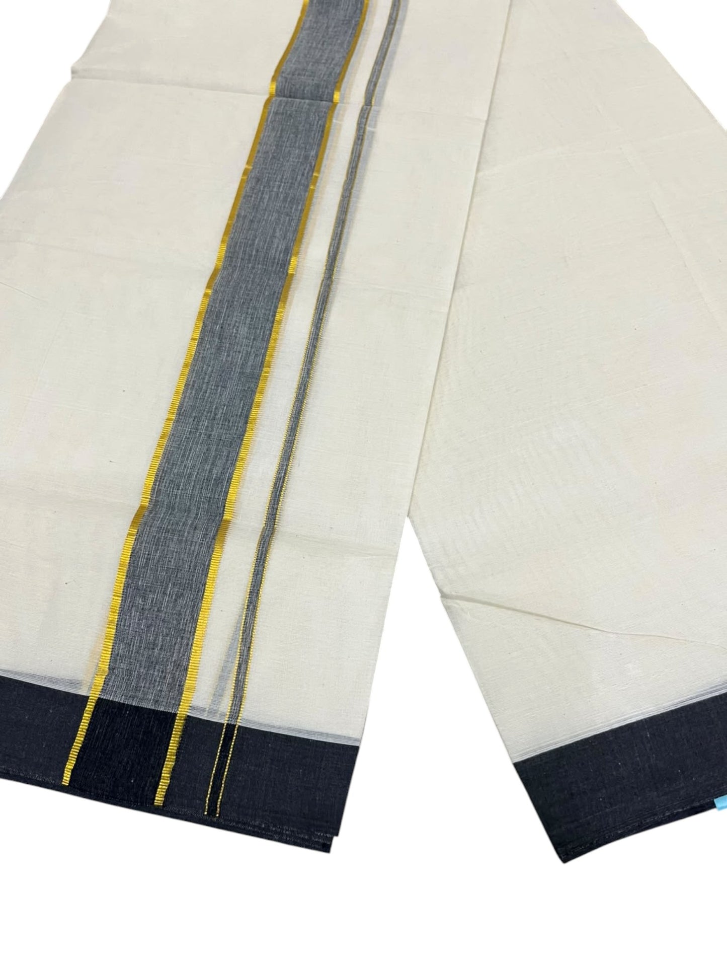 Southloom Pure Cotton Mundu with Golden Lines and Black Border (South Indian Kerala Dhoti)