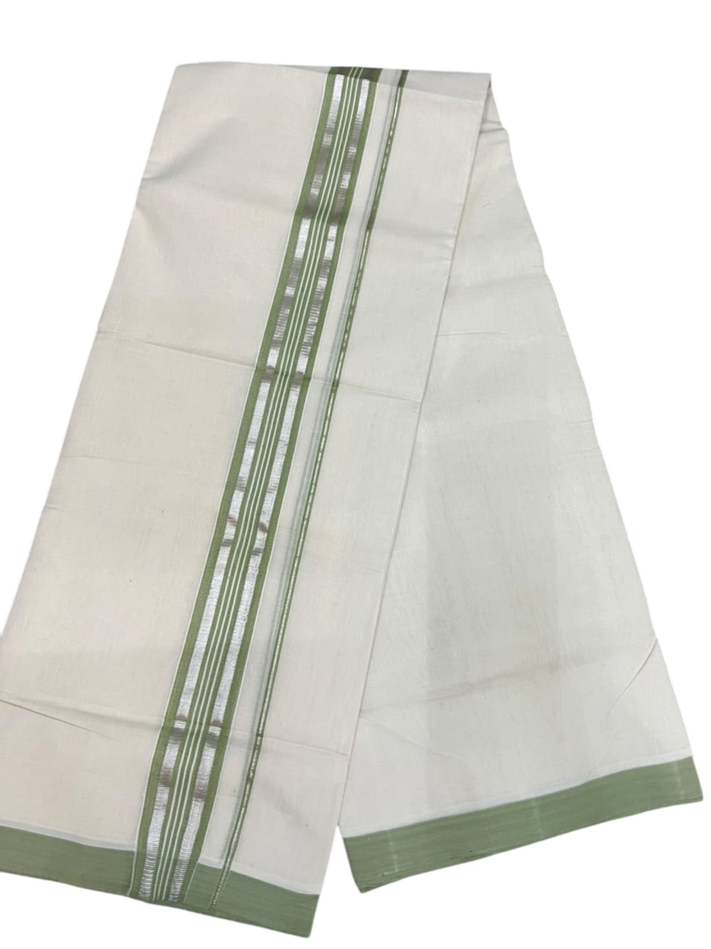 Southloom Balaramapuram Unakkupaavu Premium Handloom Cotton Double Mundu with Gold Kasavu and Green Border