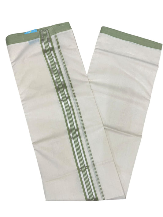 Southloom Balaramapuram Unakkupaavu Premium Handloom Cotton Double Mundu with Gold Kasavu and Green Border