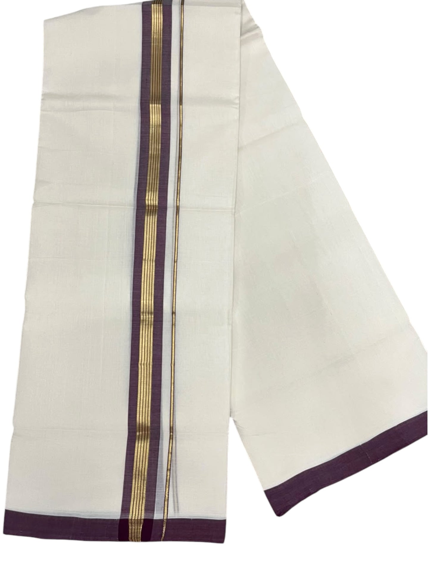 Southloom Balaramapuram Unakkupaavu Premium Handloom Cotton Double Mundu with Gold Kasavu and Border