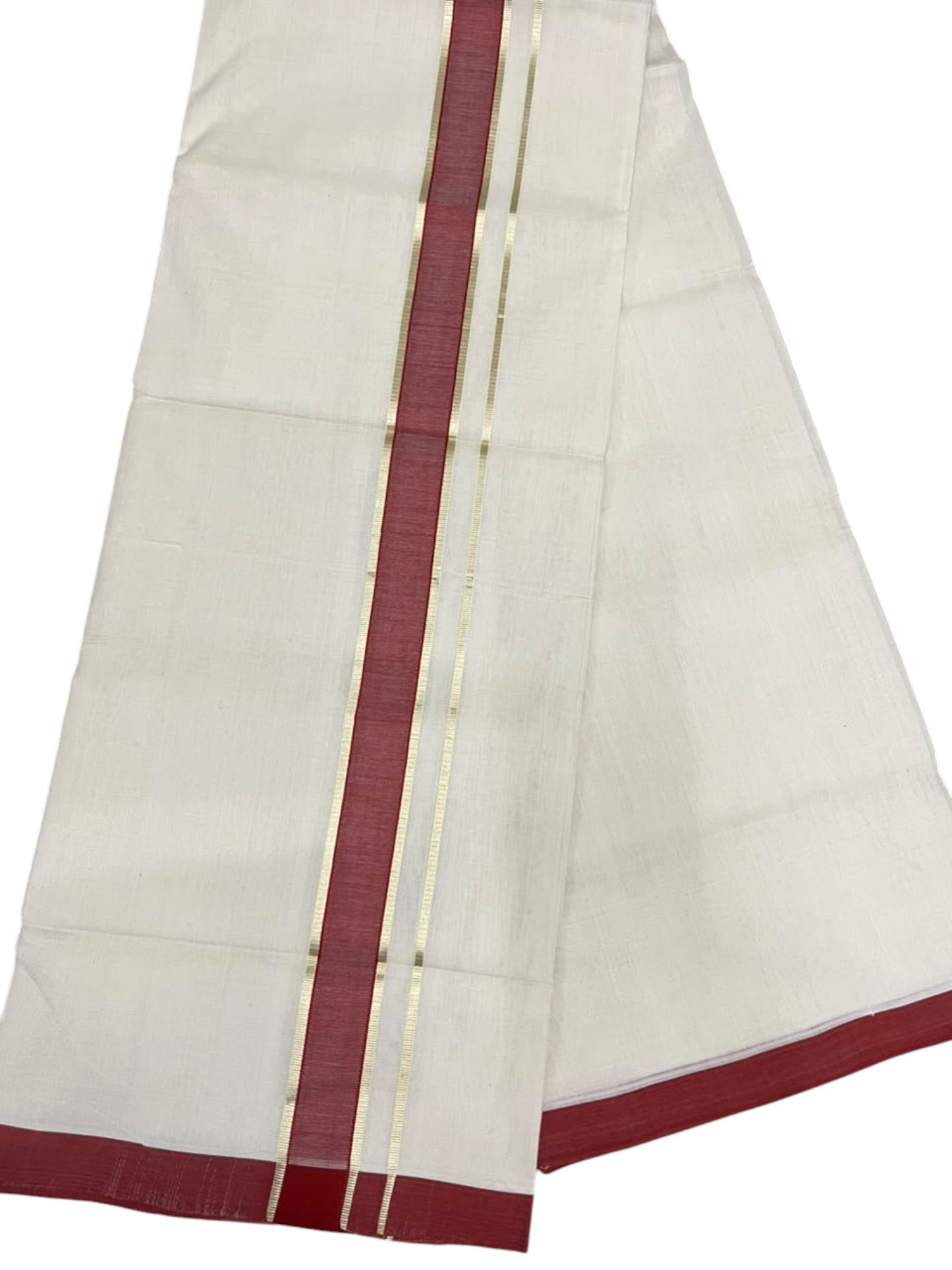 Southloom Balaramapuram Unakkupaavu Premium Handloom Cotton Double Mundu with Gold Kasavu and Border