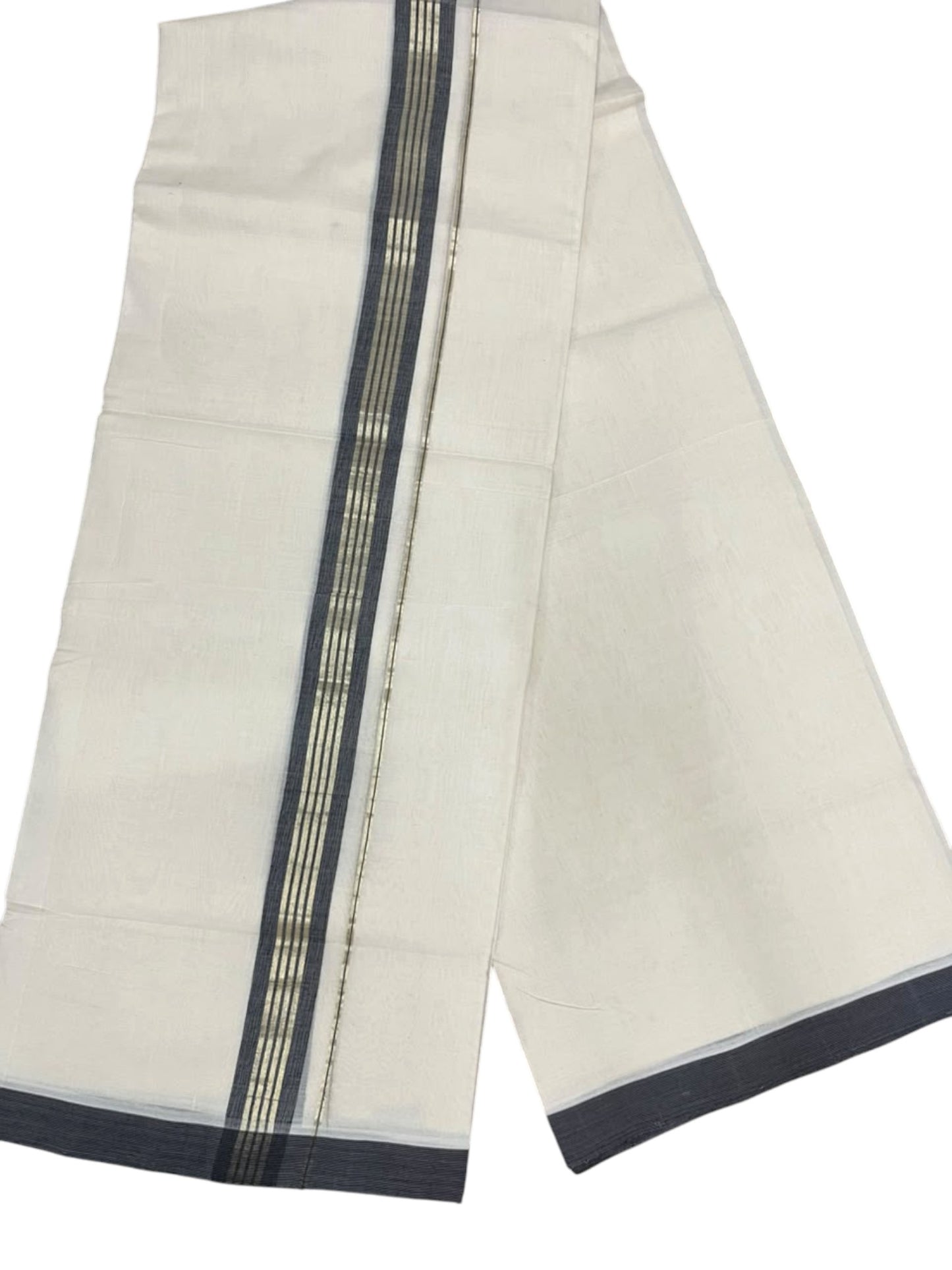 Southloom Balaramapuram Unakkupaavu Premium Handloom Cotton Double Mundu with Gold Kasavu and Border