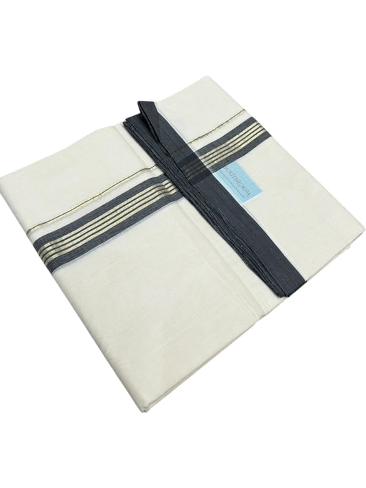 Southloom Balaramapuram Unakkupaavu Premium Handloom Cotton Double Mundu with Gold Kasavu and Border