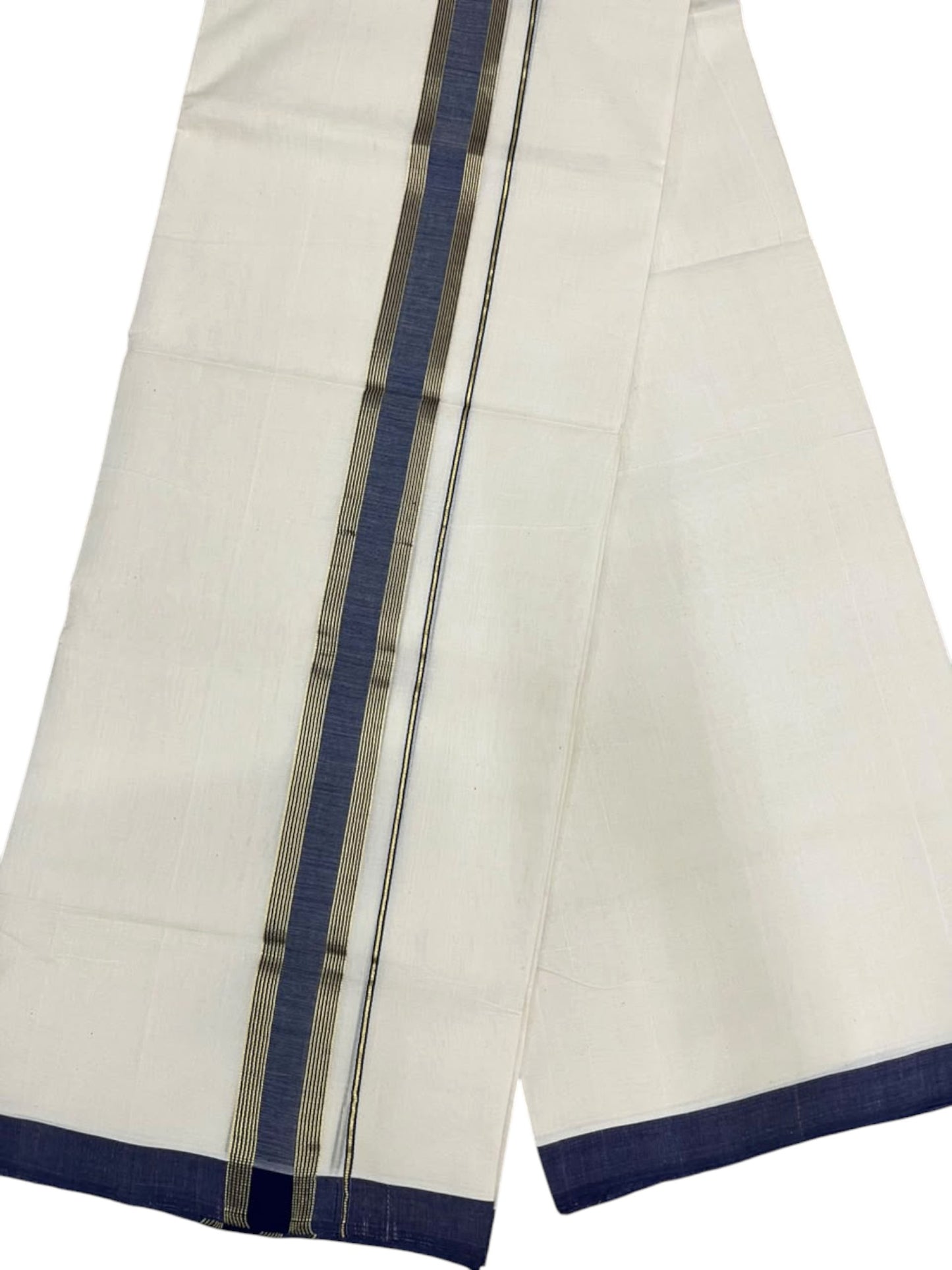 Southloom Balaramapuram Unakkupaavu Premium Handloom Cotton Double Mundu with Gold Kasavu and Blue Border