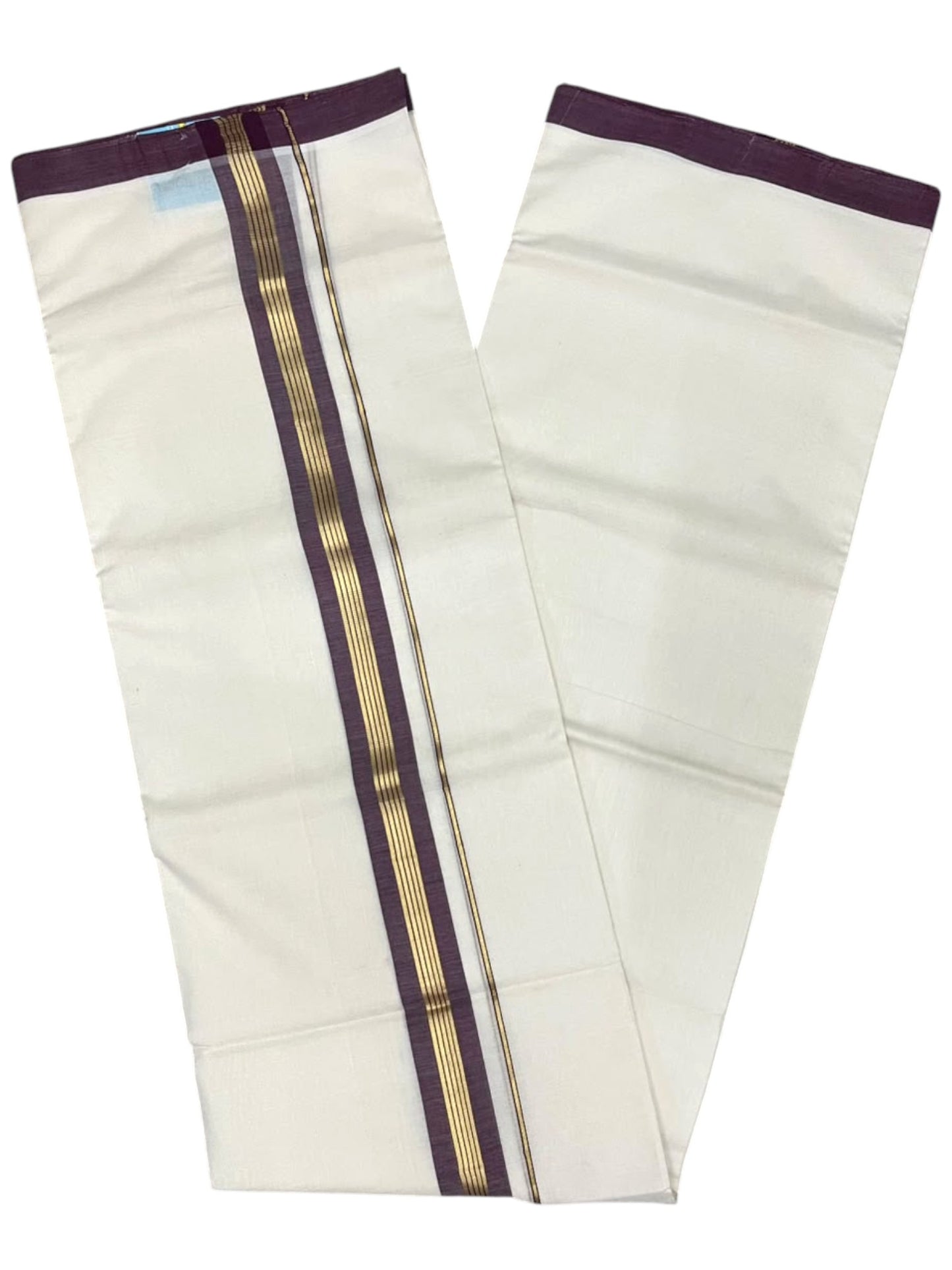 Southloom Balaramapuram Unakkupaavu Premium Handloom Cotton Double Mundu with Gold Kasavu and Purple Border