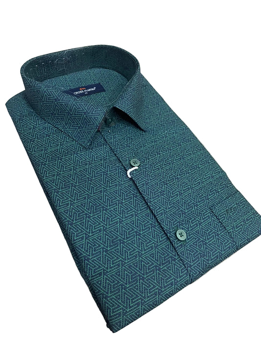Southloom Pure Cotton Shirt with Green Printed SLSHIRT 42 FS
