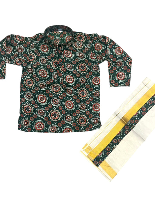 Southloom Cotton Ajrakh Printed Kids's Combo (Shirt + Velcro Mundu) SLKCOMBO SL605