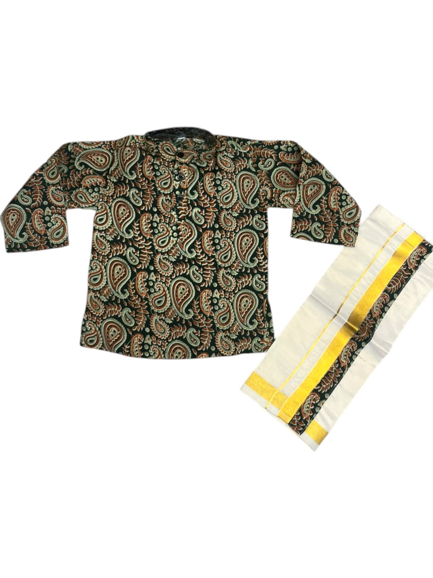 Southloom Cotton Ajrakh Printed Kids's Combo (Shirt + Velcro Mundu) SLKCOMBO SL605