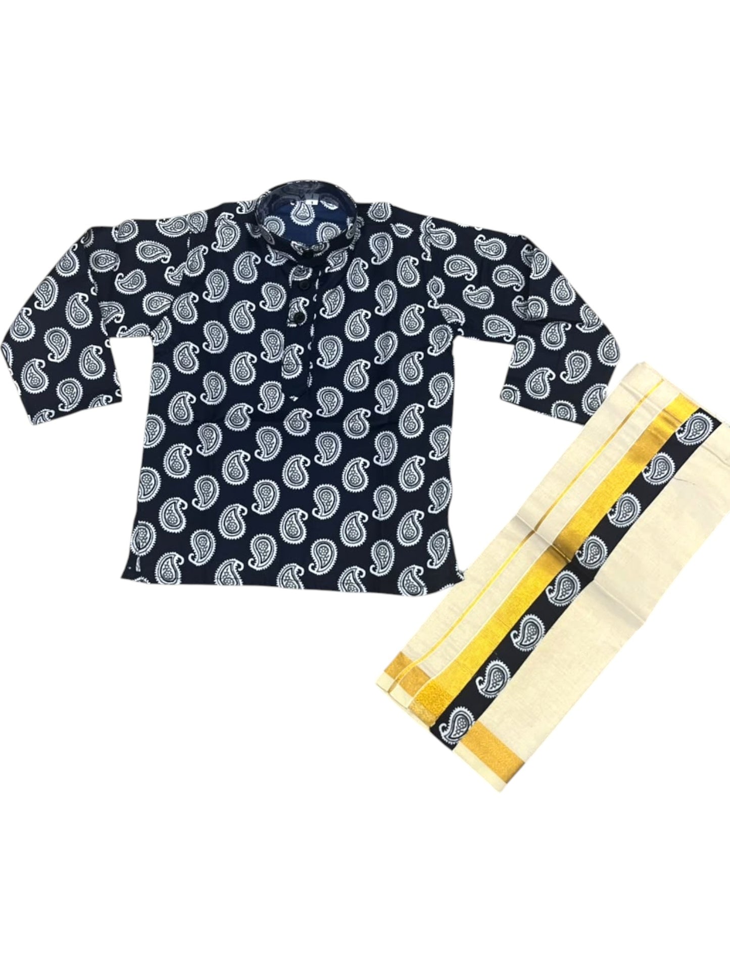 Southloom Cotton Ajrakh Printed Kids's Combo (Shirt + Velcro Mundu) SLKCOMBO SL605