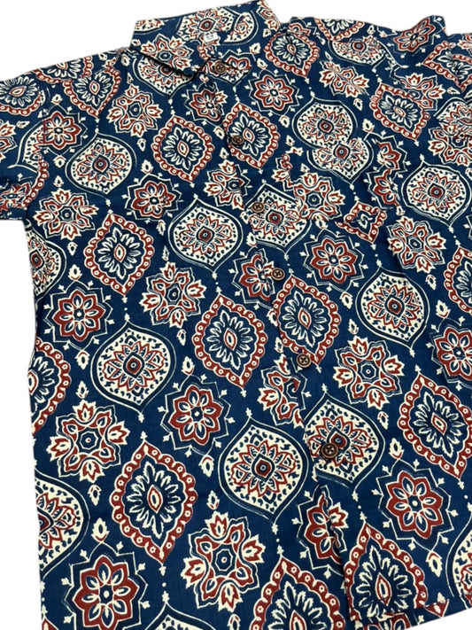 Southloom Pure Cotton Jaipur Printed Shirt For Kids Half Sleeves SL607