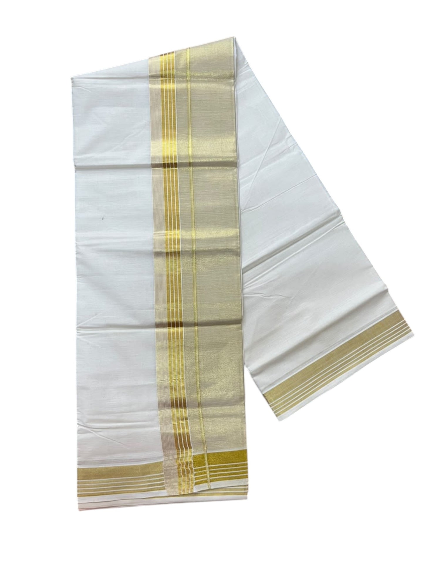 Southloom Pure Cotton Kasavu Mundu with Golden lines (South Indian Kerala Dhoti)