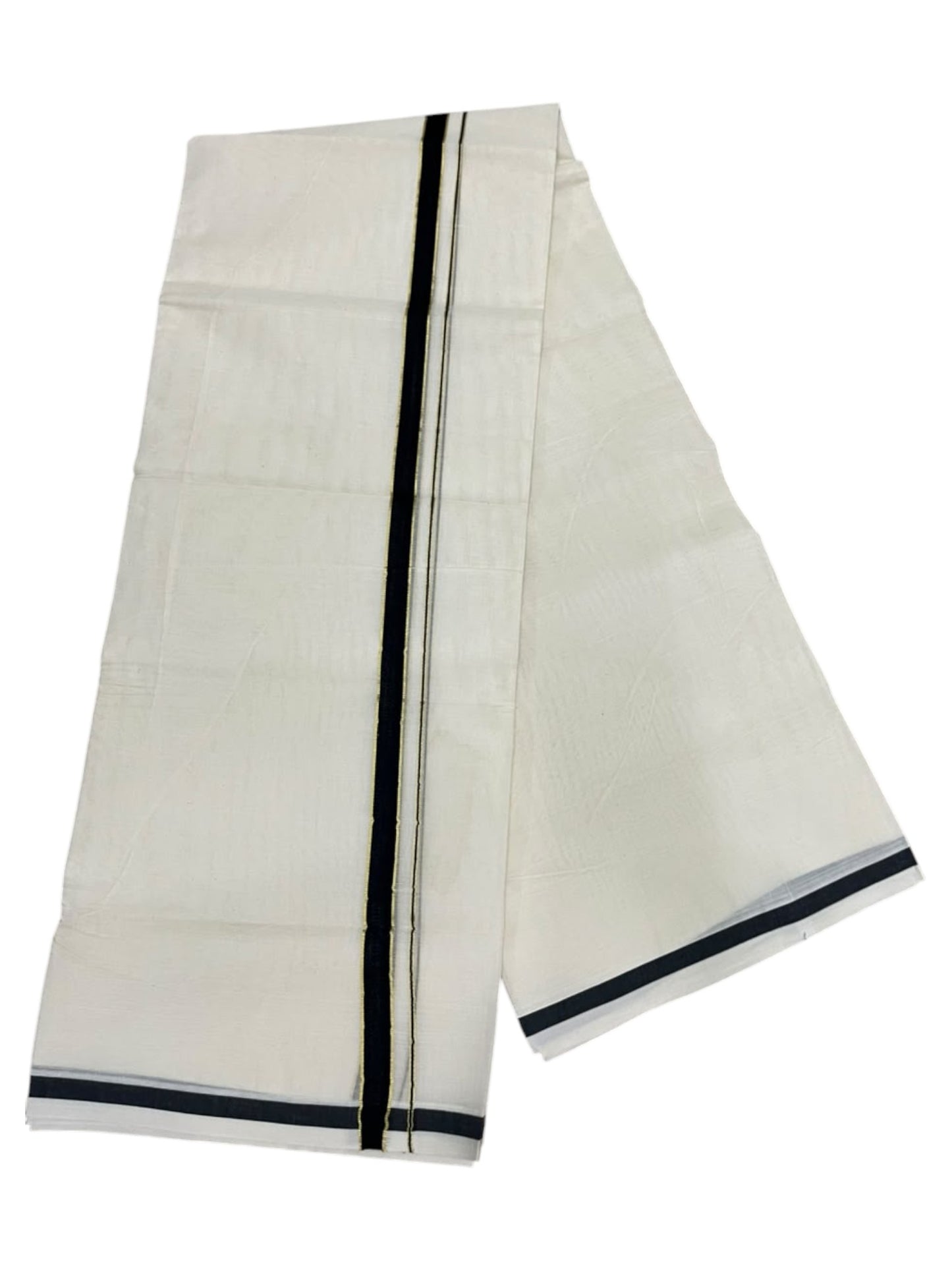 Southloom Pure Cotton Mundu with Gold Lines and Black Border (South Indian Kerala Dhoti)