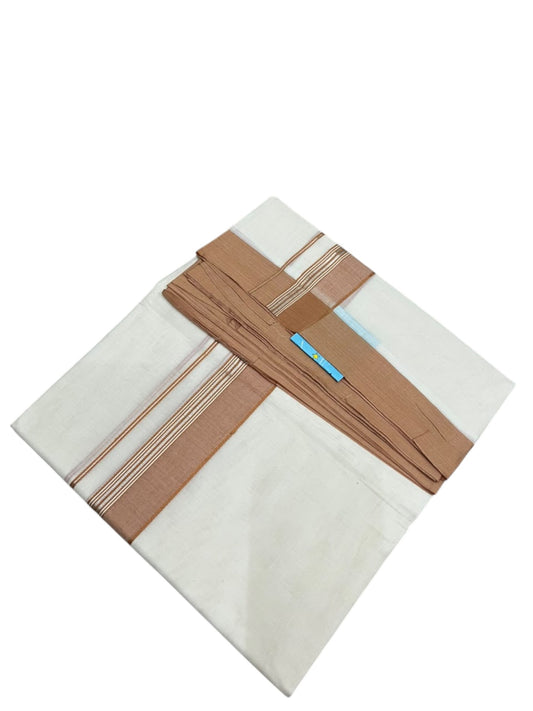 Southloom Pure Cotton Mundu with Silver Lines and Brown Border (South Indian Kerala Dhoti)