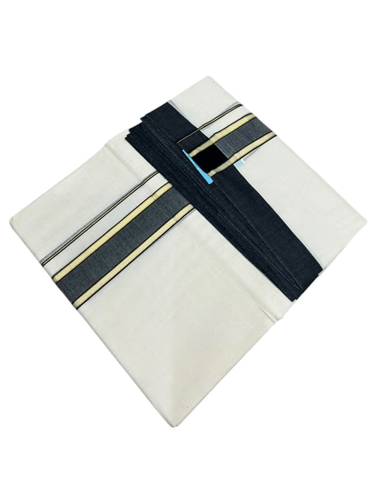 Southloom Pure Cotton Mundu with Gold Lines and Black Border (South Indian Kerala Dhoti)